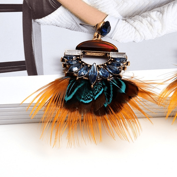Wholesale colorful Rhinestone earrings feathers JDC-ES-SK035 Earrings 深刻 Wholesale Jewelry JoyasDeChina Joyas De China