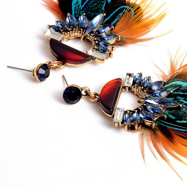 Wholesale colorful Rhinestone earrings feathers JDC-ES-SK035 Earrings 深刻 Wholesale Jewelry JoyasDeChina Joyas De China