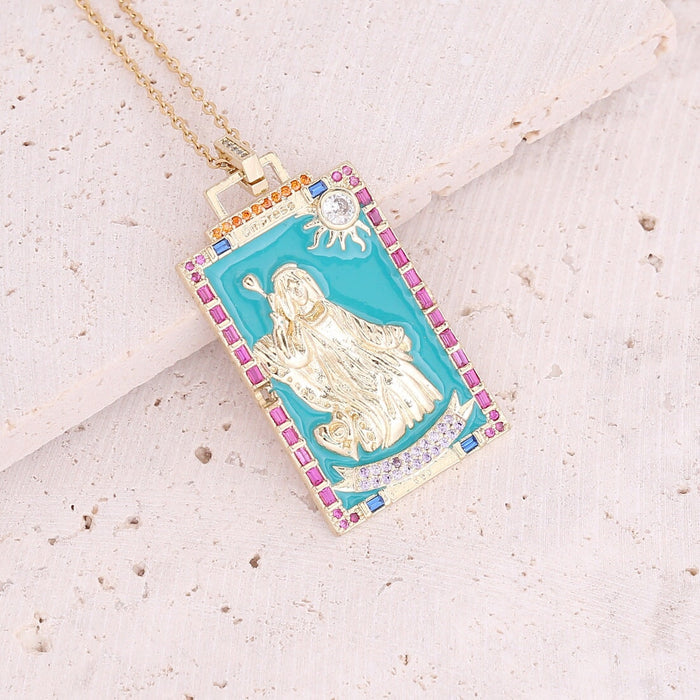 Wholesale Copper Drop Oil Eye Necklace Mary's Square Pendant Necklace JDC-NE-Bingm011 necklaces 冰萌 10# Wholesale Jewelry JoyasDeChina Joyas De China