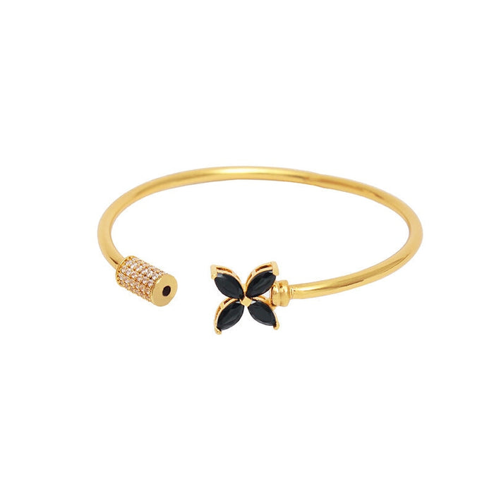 Wholesale Copper Gold Plated Rhinestone Four-Leaf Clover Bracelet JDC-BT-ZiR004 Bracelet 孜瑞 black Wholesale Jewelry JoyasDeChina Joyas De China