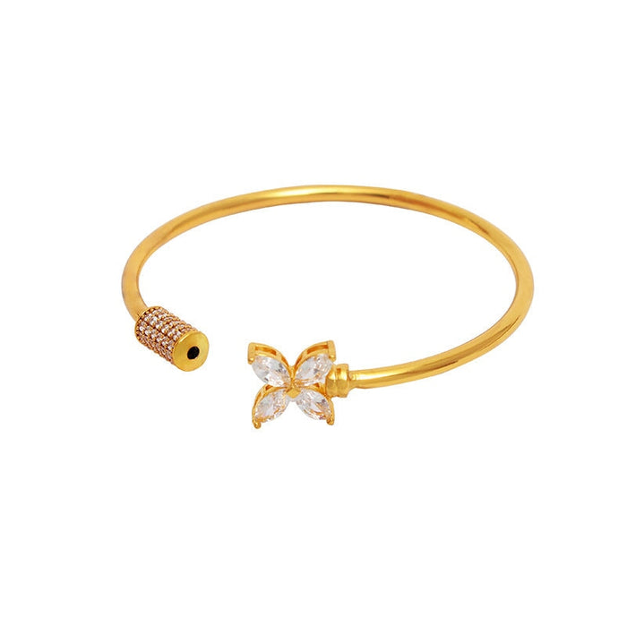 Wholesale Copper Gold Plated Rhinestone Four-Leaf Clover Bracelet JDC-BT-ZiR004 Bracelet 孜瑞 white Wholesale Jewelry JoyasDeChina Joyas De China