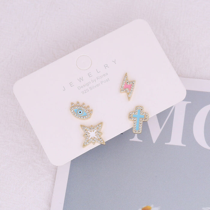 Wholesale Copper Micro Inlay Zircon Lightning Cross Love Hexagram Set Stud Earrings JDC-ES-Bingm013 Earrings 冰萌 2# Wholesale Jewelry JoyasDeChina Joyas De China