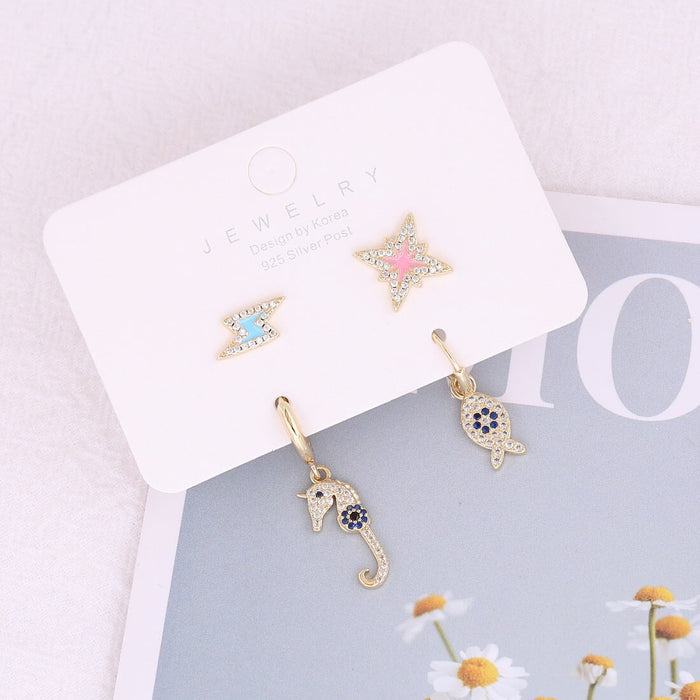 Wholesale Copper Micro Inlay Zircon Lightning Cross Love Hexagram Set Stud Earrings JDC-ES-Bingm013 Earrings 冰萌 6# Wholesale Jewelry JoyasDeChina Joyas De China