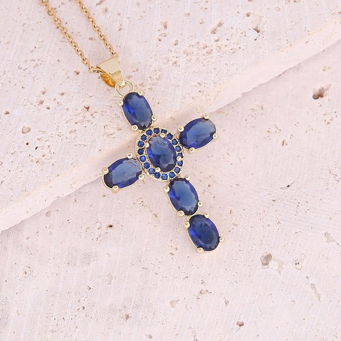 Wholesale Copper Micro Set Zircon Necklace Multicolor Cross Pendant NecklaceJDC-NE-Bingm012 necklaces 冰萌 2# sapphire blue Wholesale Jewelry JoyasDeChina Joyas De China