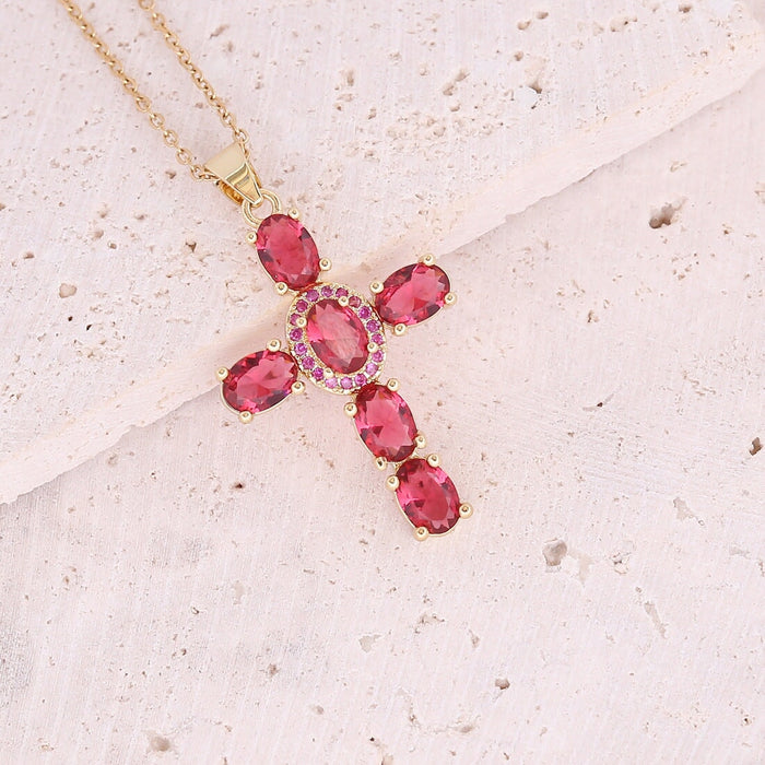 Wholesale Copper Micro Set Zircon Necklace Multicolor Cross Pendant NecklaceJDC-NE-Bingm012 necklaces 冰萌 4# red Wholesale Jewelry JoyasDeChina Joyas De China