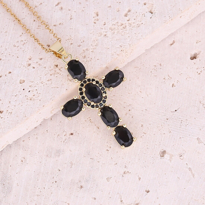 Wholesale Copper Micro Set Zircon Necklace Multicolor Cross Pendant NecklaceJDC-NE-Bingm012 necklaces 冰萌 6# black Wholesale Jewelry JoyasDeChina Joyas De China