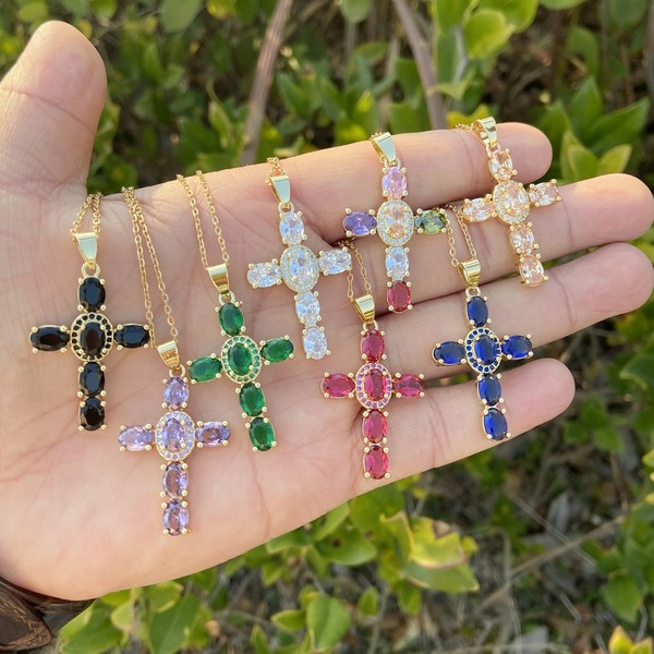 Wholesale Copper Micro Set Zircon Necklace Multicolor Cross Pendant NecklaceJDC-NE-Bingm012 necklaces 冰萌 Wholesale Jewelry JoyasDeChina Joyas De China