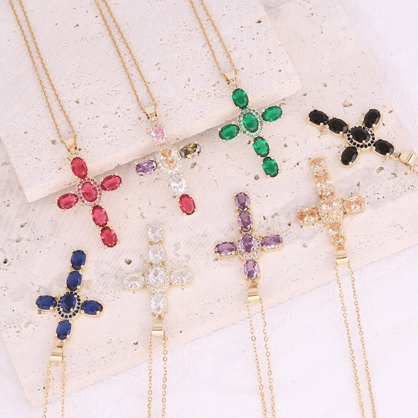 Wholesale Copper Micro Set Zircon Necklace Multicolor Cross Pendant NecklaceJDC-NE-Bingm012 necklaces 冰萌 Wholesale Jewelry JoyasDeChina Joyas De China