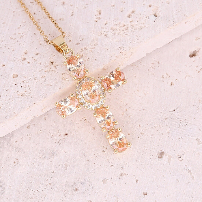 Wholesale Copper Micro Set Zircon Necklace Multicolor Cross Pendant NecklaceJDC-NE-Bingm012 necklaces 冰萌 Champagne # 5 Wholesale Jewelry JoyasDeChina Joyas De China