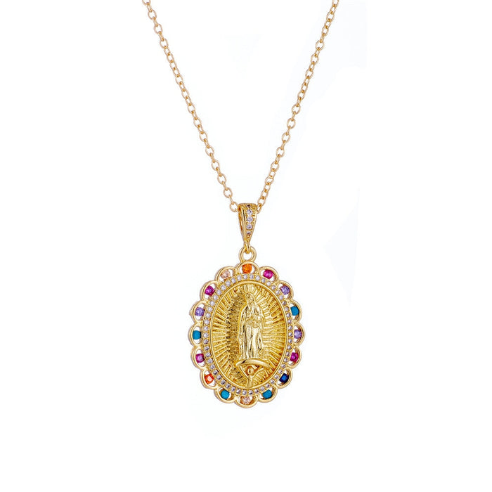Wholesale copper micro-set zircon Virgin Pendant plated with 18K gold necklace JDC-NE-AG138 Necklaces 澳古 1 Wholesale Jewelry JoyasDeChina Joyas De China