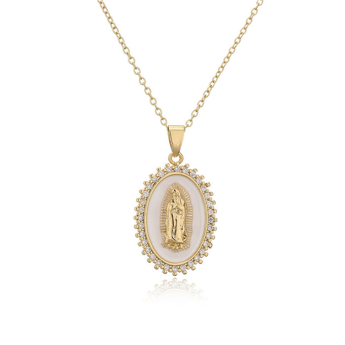 Wholesale copper plated 18K gold drop oil zircon Virgin Mary necklace JDC-NE-AG143 Necklaces 澳古 Wholesale Jewelry JoyasDeChina Joyas De China