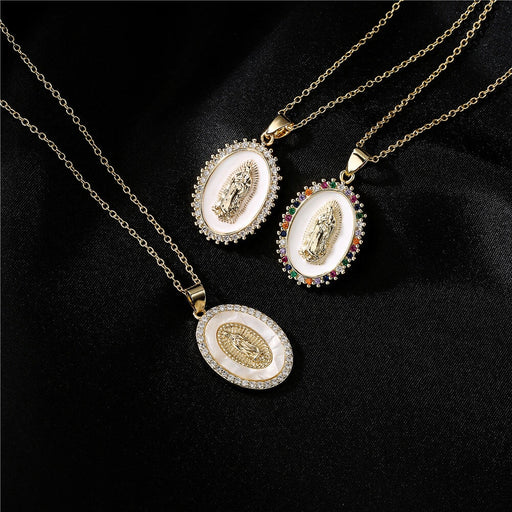 Wholesale copper plated 18K gold drop oil zircon Virgin Mary necklace JDC-NE-AG143 Necklaces 澳古 Wholesale Jewelry JoyasDeChina Joyas De China