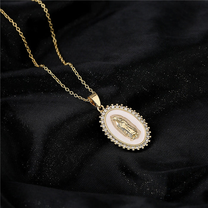 Wholesale copper plated 18K gold drop oil zircon Virgin Mary necklace JDC-NE-AG143 Necklaces 澳古 Wholesale Jewelry JoyasDeChina Joyas De China