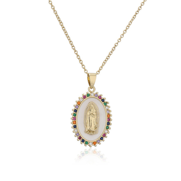 Wholesale copper plated 18K gold drop oil zircon Virgin Mary necklace JDC-NE-AG143 Necklaces 澳古 Wholesale Jewelry JoyasDeChina Joyas De China