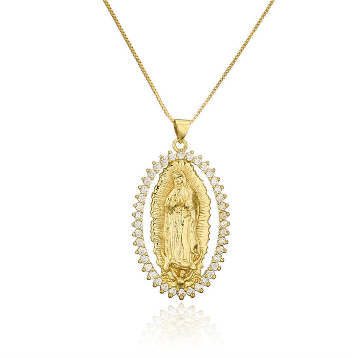 Wholesale copper plated 18K gold zircon Virgin Mary necklace JDC-NE-AG137 Necklaces 澳古 1 Wholesale Jewelry JoyasDeChina Joyas De China