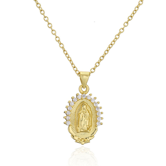 Wholesale copper plated real gold zircon Virgin Mary necklace JDC-NE-AG139 Necklaces 澳古 1 Wholesale Jewelry JoyasDeChina Joyas De China