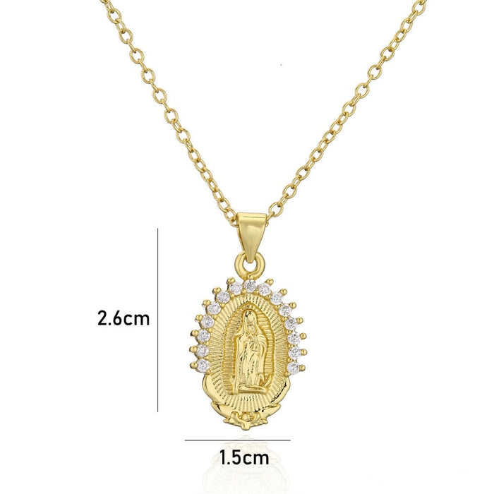 Wholesale copper plated real gold zircon Virgin Mary necklace JDC-NE-AG139 Necklaces 澳古 Wholesale Jewelry JoyasDeChina Joyas De China