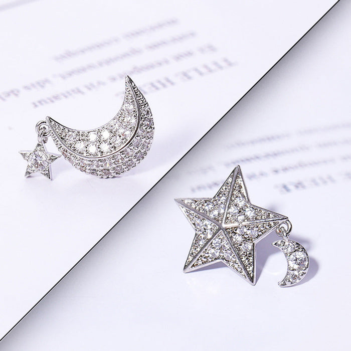 Wholesale Copper S925 Silver Needle Zircon Star Moon Earrings JDC-ES-XuF106 Earrings 旭帆 Wholesale Jewelry JoyasDeChina Joyas De China