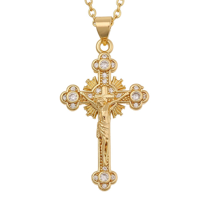 Wholesale Copper Set Zircon Jesus Cross Gold Plated Necklace JDC-NE-HongX001 Necklaces 鸿玺 Wholesale Jewelry JoyasDeChina Joyas De China