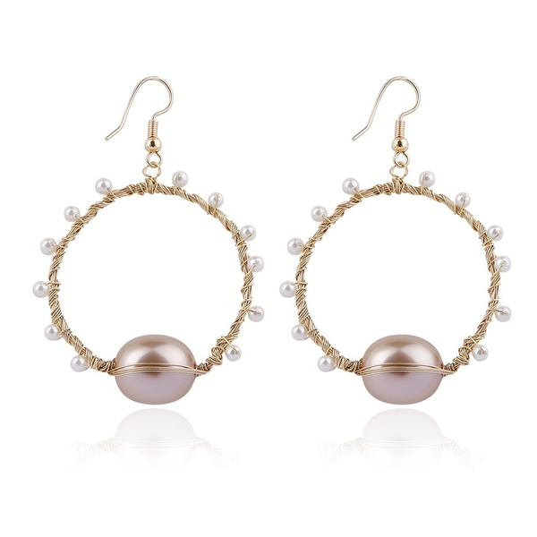 Wholesale Copper Wire Braided Shell Pearl Earrings JDC-ES-GSJM079 Earrings 杰米 Wholesale Jewelry JoyasDeChina Joyas De China