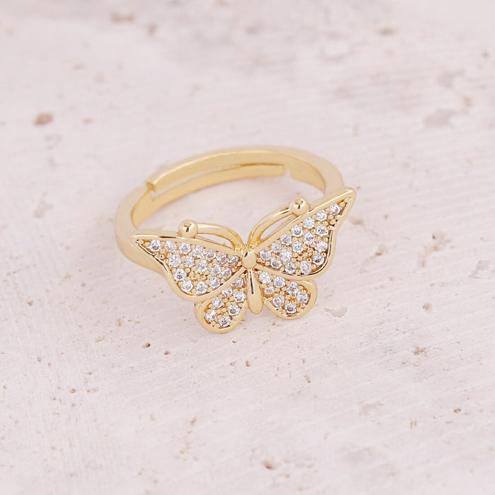 Wholesale Copper Zircon Butterfly Star Love Ring JDC-RS-Bingm011 Rings 冰萌 4# adjustable opening Wholesale Jewelry JoyasDeChina Joyas De China