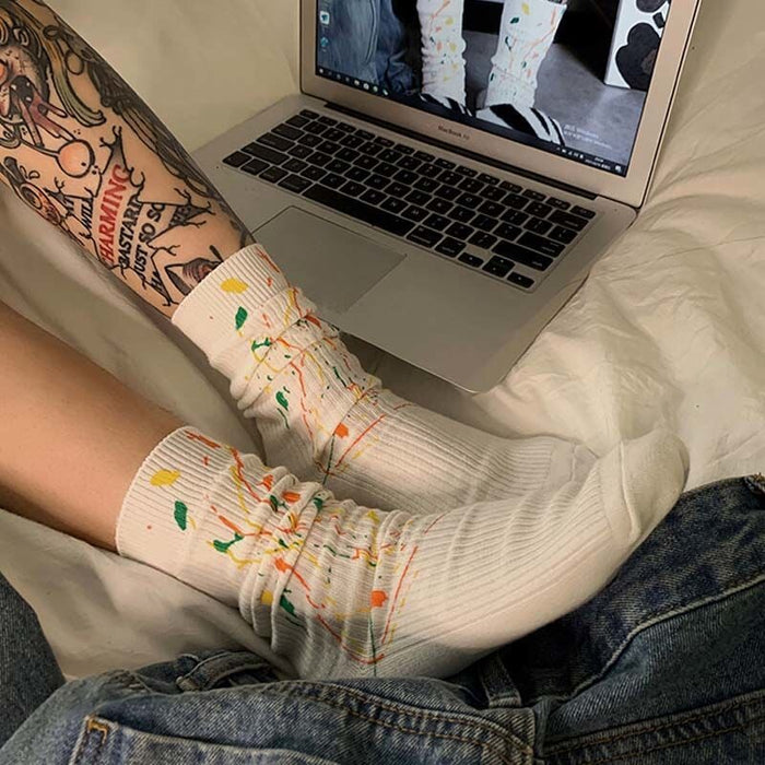 Wholesale Cotton Thin Section Ink Splash Graffiti Couple Socks MOQ≥2 JDC-SK-XiangY001 Sock 翔域 Wholesale Jewelry JoyasDeChina Joyas De China
