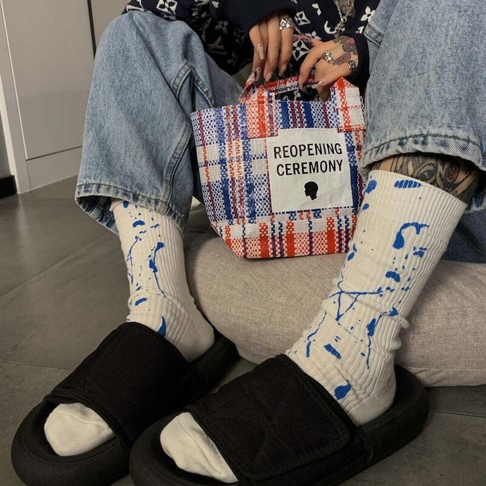 Wholesale Cotton Thin Section Ink Splash Graffiti Couple Socks MOQ≥2 JDC-SK-XiangY001 Sock 翔域 blue Wholesale Jewelry JoyasDeChina Joyas De China