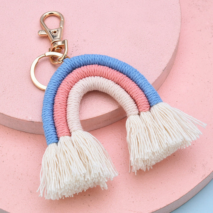 Wholesale Cotton Thread Braided Rainbow Keychain JDC-KC-WS139 Keychains 围颂 blue Wholesale Jewelry JoyasDeChina Joyas De China