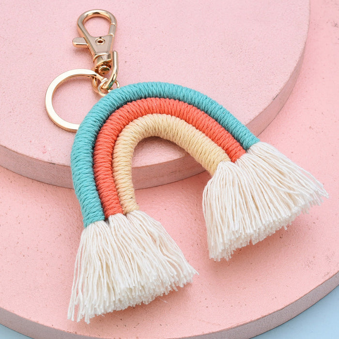 Wholesale Cotton Thread Braided Rainbow Keychain JDC-KC-WS139 Keychains 围颂 lake blue Wholesale Jewelry JoyasDeChina Joyas De China