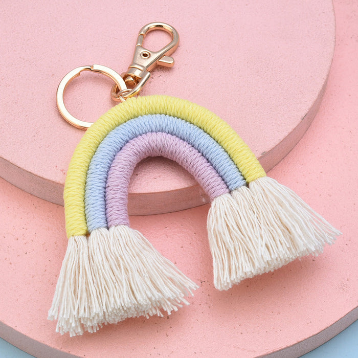 Wholesale Cotton Thread Braided Rainbow Keychain JDC-KC-WS139 Keychains 围颂 yellow Wholesale Jewelry JoyasDeChina Joyas De China