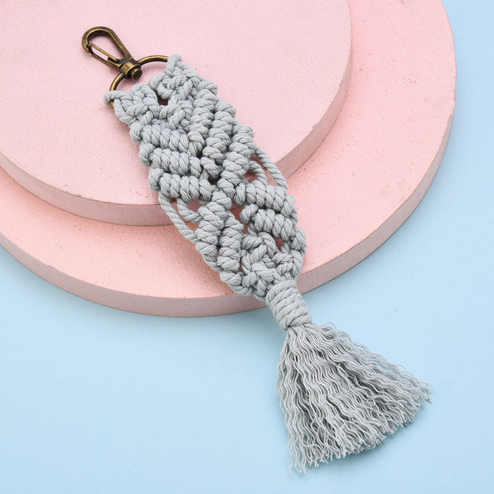 Wholesale Cotton Thread Tassel Pendant Knot Keychain JDC-KC-WS140 Keychains 围颂 gray Wholesale Jewelry JoyasDeChina Joyas De China