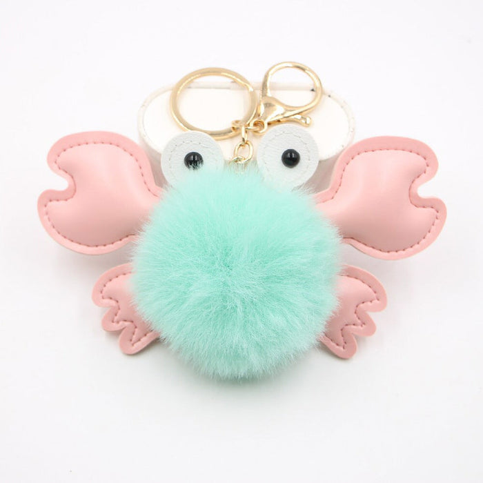 Wholesale crab alloy imitation hair hair ball pendant pom pom keychain JDC-KC-Zuge020 Keychains 祖格 mint green / Wholesale Jewelry JoyasDeChina Joyas De China