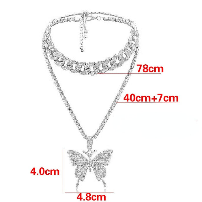 Wholesale Cuban Chain Big Butterfly Alloy Rhinestone Necklace JDC-NE-youm001 Necklaces 幽梦 Wholesale Jewelry JoyasDeChina Joyas De China