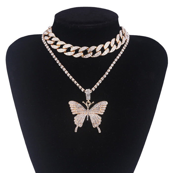 Wholesale Cuban Chain Big Butterfly Alloy Rhinestone Necklace JDC-NE-youm001 Necklaces 幽梦 N855 gold Wholesale Jewelry JoyasDeChina Joyas De China