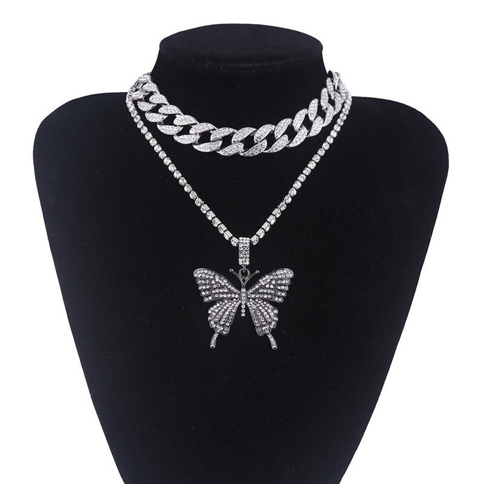 Wholesale Cuban Chain Big Butterfly Alloy Rhinestone Necklace JDC-NE-youm001 Necklaces 幽梦 N856 QH Wholesale Jewelry JoyasDeChina Joyas De China