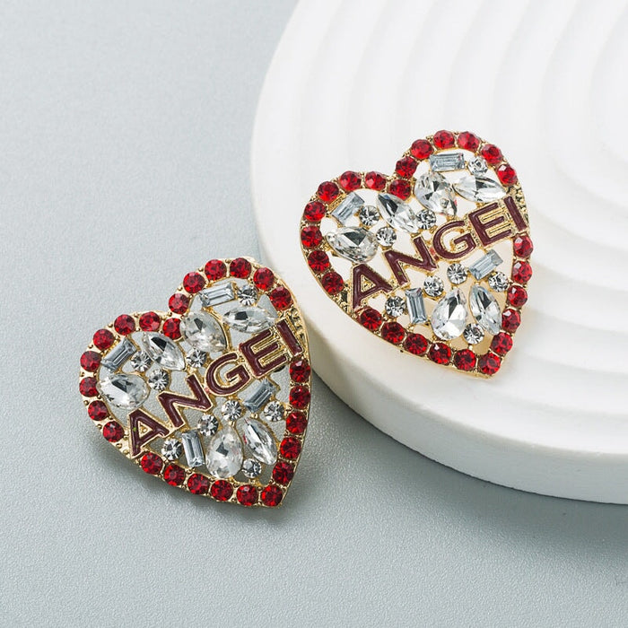 Wholesale cutout heart alloy rhinestone earrings JDC-ES-HEM005 Earrings 和鸣 red Wholesale Jewelry JoyasDeChina Joyas De China
