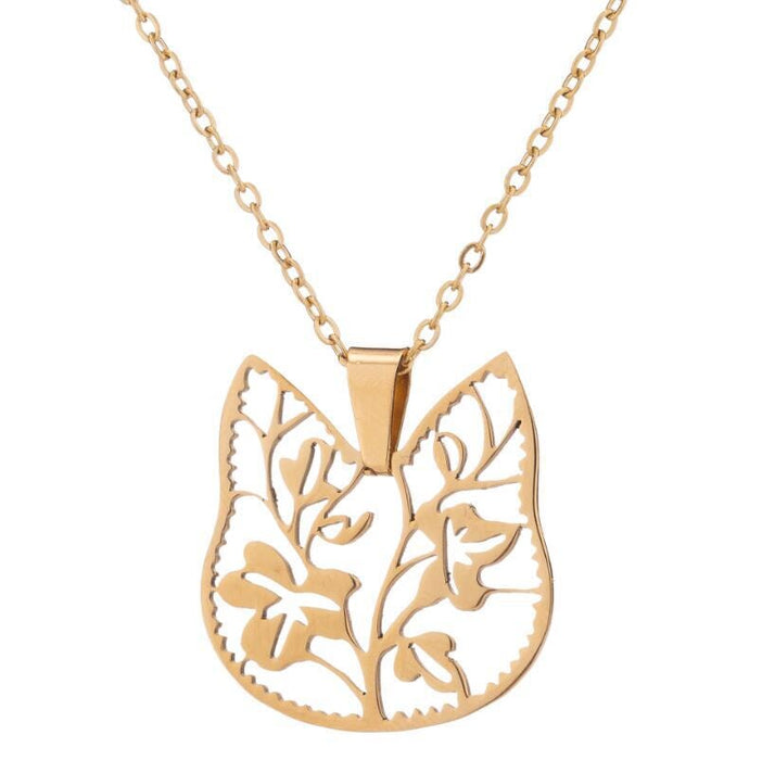 Wholesale cutout kitten head stainless steel flower necklace JDC-NE-SS008 Necklaces 双硕 Wholesale Jewelry JoyasDeChina Joyas De China