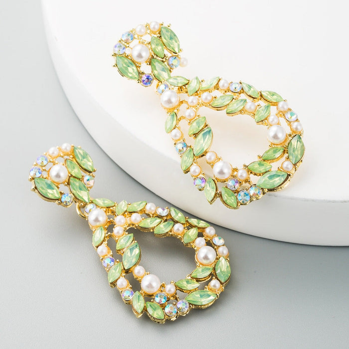 Wholesale cutout teardrop pearl long alloy earrings JDC-ES-HEM003 Earrings 和鸣 Wholesale Jewelry JoyasDeChina Joyas De China