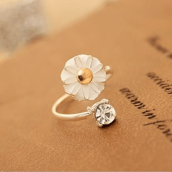 Wholesale Daisy Flower Alloy Silver Plated Rhinestone Ring JDC-RS-RL046 Rings 瑞列 Wholesale Jewelry JoyasDeChina Joyas De China