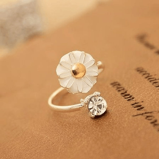 Wholesale Daisy Flower Alloy Silver Plated Rhinestone Ring JDC-RS-RL046 Rings 瑞列 Wholesale Jewelry JoyasDeChina Joyas De China