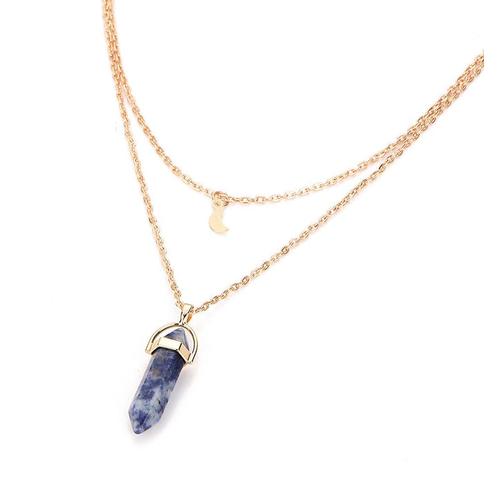 Bulk Jewelry Wholesale dark blue glass hexagonal column neck moon crescent bullet pendant necklace JDC-NE-F300 Wholesale factory from China YIWU China