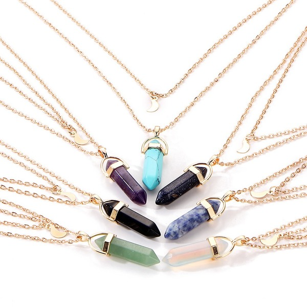 Bulk Jewelry Wholesale dark blue glass hexagonal column neck moon crescent bullet pendant necklace JDC-NE-F300 Wholesale factory from China YIWU China