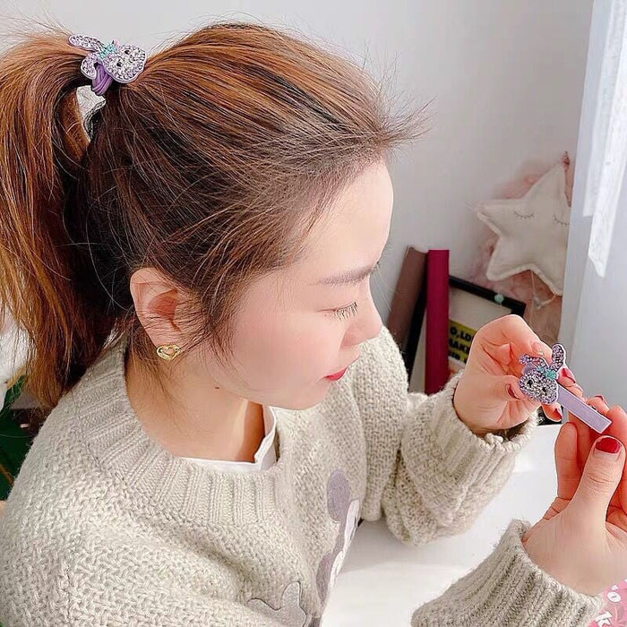 Wholesale diamond-encrusted cartoon bunny children hair rope (F) JDC-HS-GSFS011 Hair Scrunchies 夙尚 Wholesale Jewelry JoyasDeChina Joyas De China