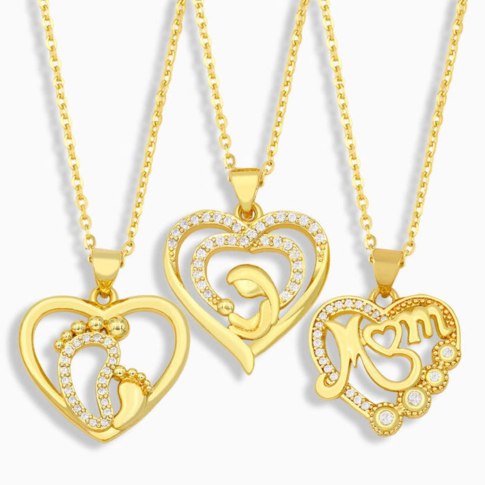 Wholesale diamond-encrusted heart shaped Mother's Day necklace JDC-NE-AOS016 Necklaces 翱昇 Wholesale Jewelry JoyasDeChina Joyas De China