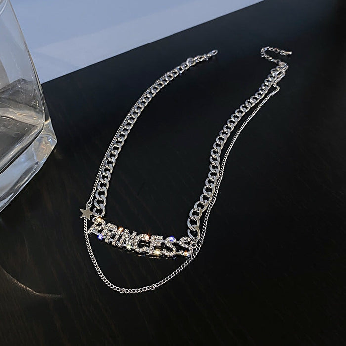Wholesale diamond-encrusted letter star double alloy necklace JDC-NE-BaoY006 Necklaces 宝钰 Wholesale Jewelry JoyasDeChina Joyas De China