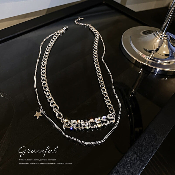 Wholesale diamond-encrusted letter star double alloy necklace JDC-NE-BaoY006 Necklaces 宝钰 Wholesale Jewelry JoyasDeChina Joyas De China