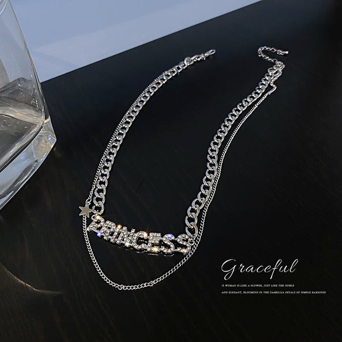 Wholesale diamond-encrusted letter star double alloy necklace JDC-NE-BaoY006 Necklaces 宝钰 Wholesale Jewelry JoyasDeChina Joyas De China