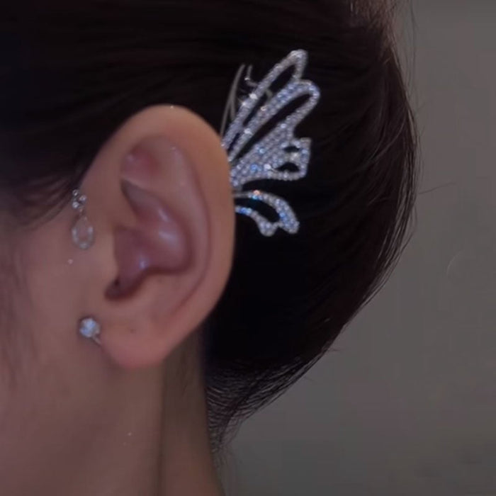 Wholesale diamond-encrusted silver butterfly earhook JDC-ES-ChiH008 Earrings 池豪 Wholesale Jewelry JoyasDeChina Joyas De China