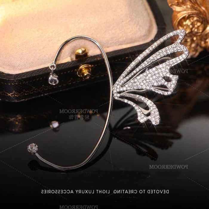 Wholesale diamond-encrusted silver butterfly earhook JDC-ES-ChiH008 Earrings 池豪 Drill face left ear Wholesale Jewelry JoyasDeChina Joyas De China