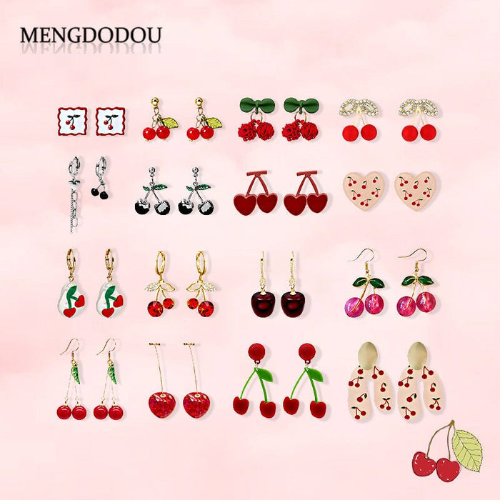 Wholesale diamond inlaid alloy Cherry Earrings JDC-ES-GSMDD030 Earrings 萌豆豆 Wholesale Jewelry JoyasDeChina Joyas De China